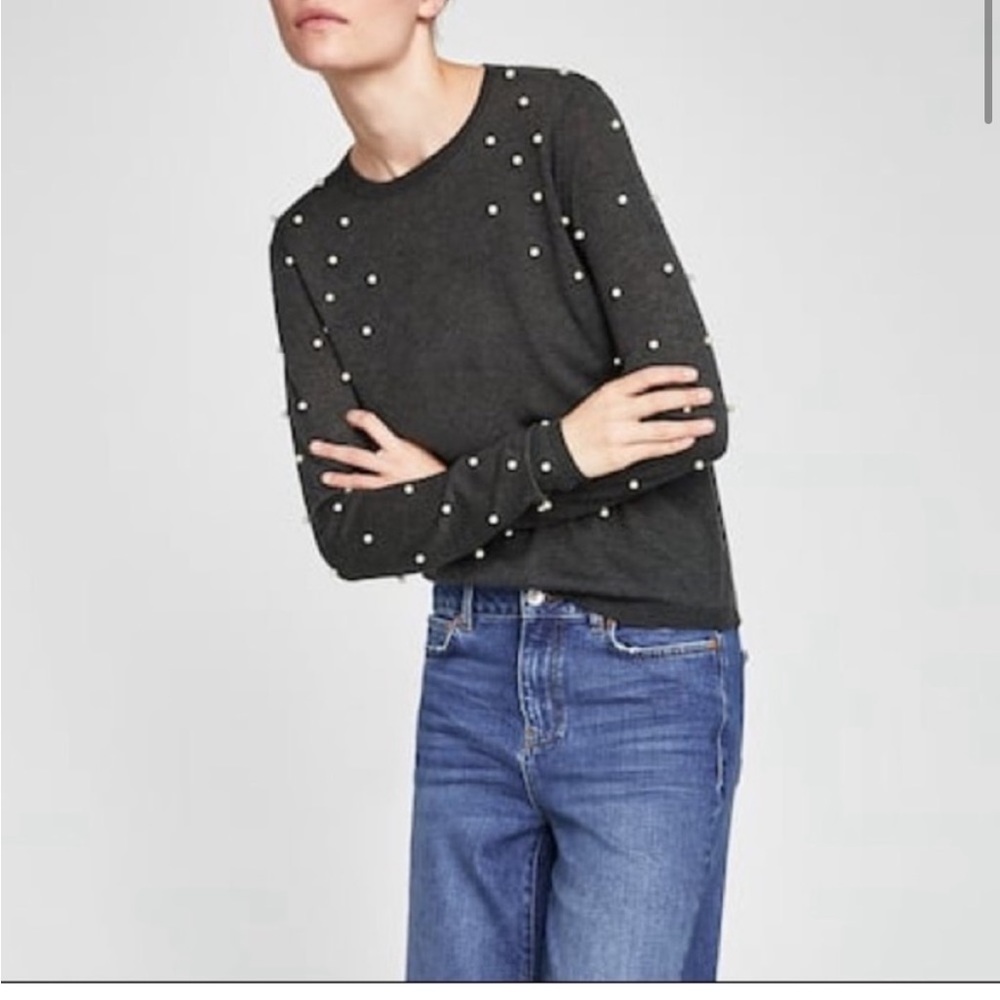 Zara Grey Pearl Sweater